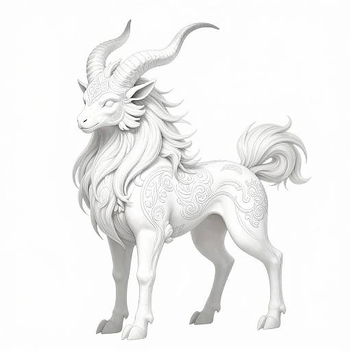 Mystical Horned Creature with Flowing Mane