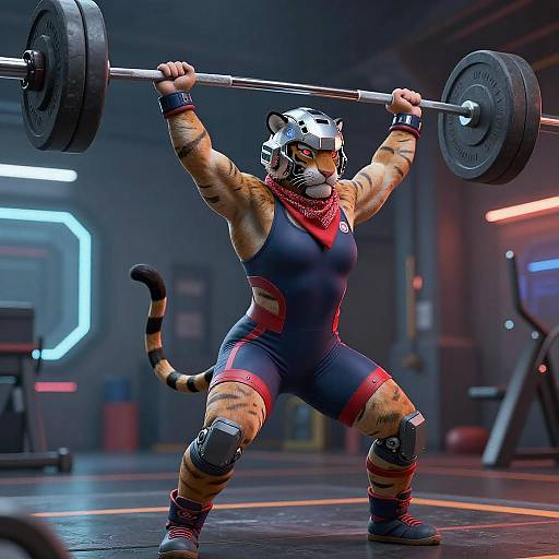 Futuristic Tigress Wrestler in Neon Dojo