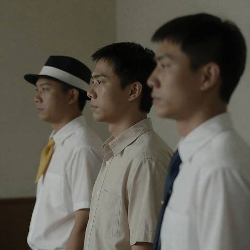 Three Men in Profile: A Dimly Lit Scene