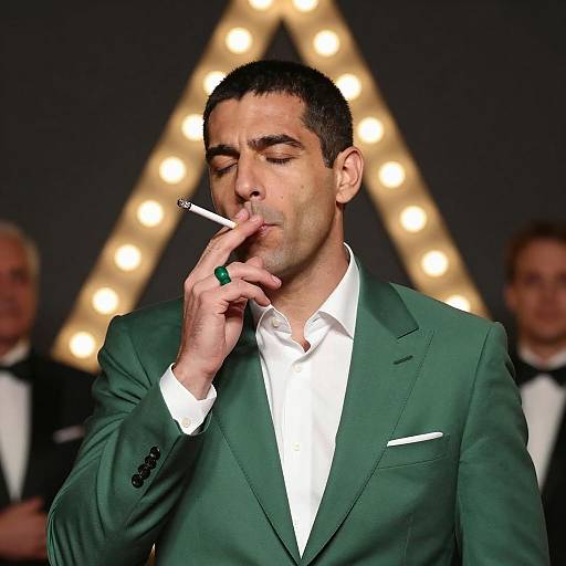 Man in Green Suit Smoking Cigarette