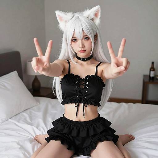 Egirl in Gamer Room, Black Ruffles