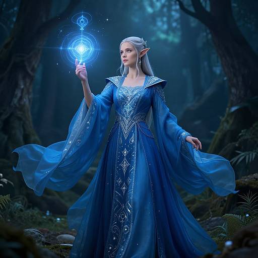 Elegant Elf Sorceress Casting Spell