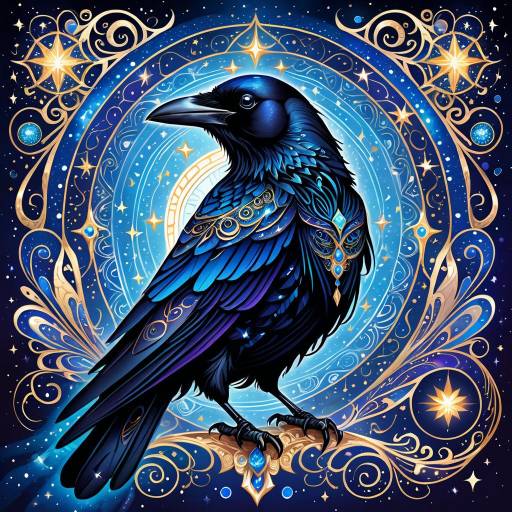 Mystical Crow in a Starry Night