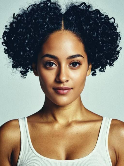 Young Woman with Curly Hair Puffs