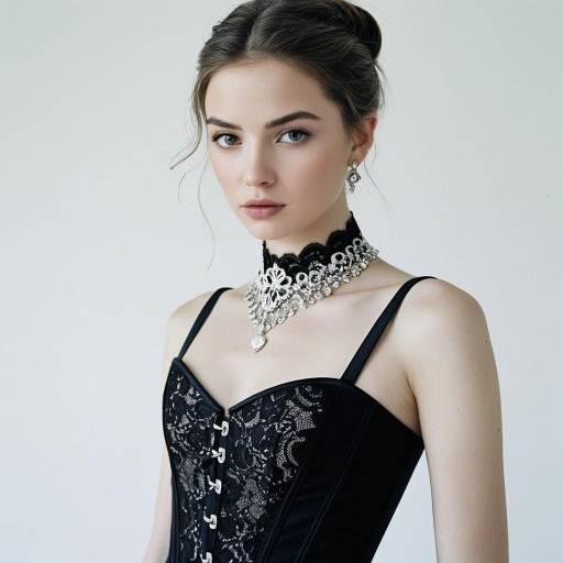 Fashion Model in Black Lace Corset and Silver Jewelry Fashion Model in Black Lace Corset and Silver Jewelry