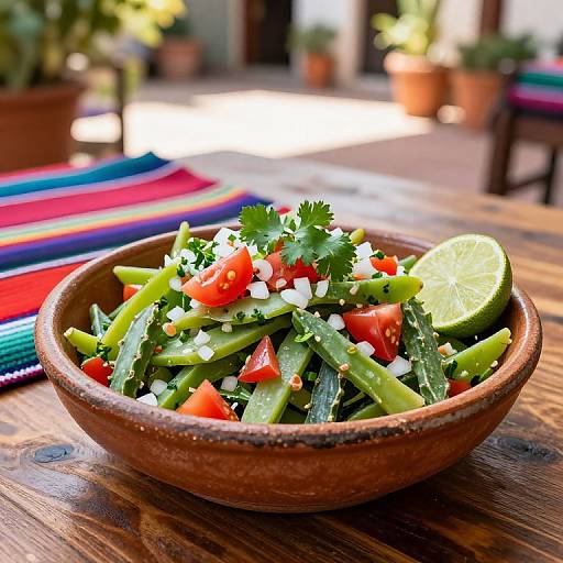 Fresh Nopales Salad in Rustic Bowl