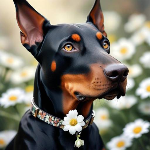 Realistic Doberman in Floral Setting