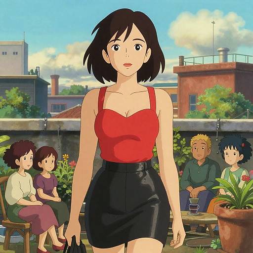 Chic Woman at Rooftop Garden