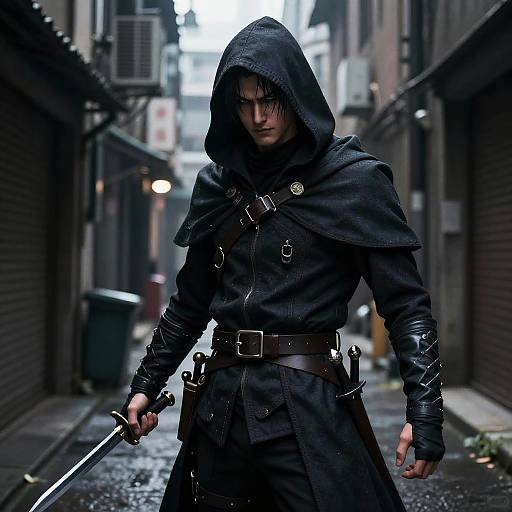 Manga Style Cunning Rogue in Alley
