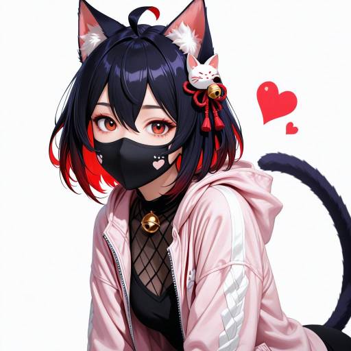 Cat Girl with Colorful Hair and Mask