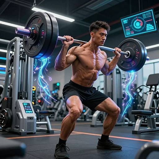 AI Bodybuilder Lifting Futuristic Weights