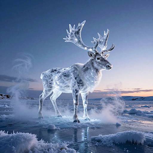 Majestic Crystalline Stag on Ice Plains