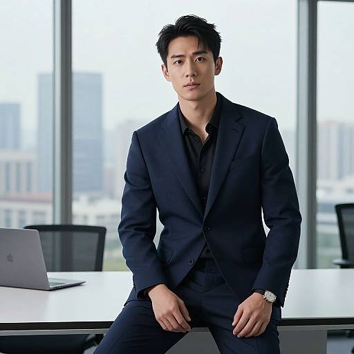 Modern Man in Tailored Navy Blazer