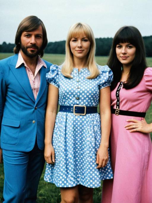 Retro Portrait of Three Adults in Colorful 1970s Outfits