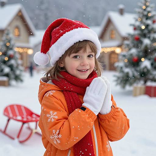 Joyful Child in Festive Winter Scene