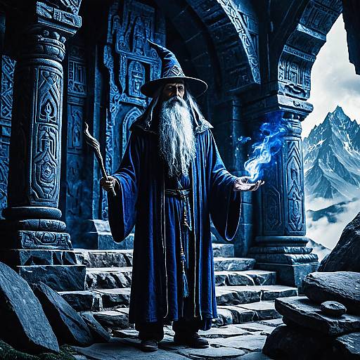 Mysterious Wizard in Mountain Temple