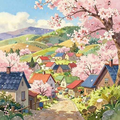 Cozy Studio Ghibli Village Scene