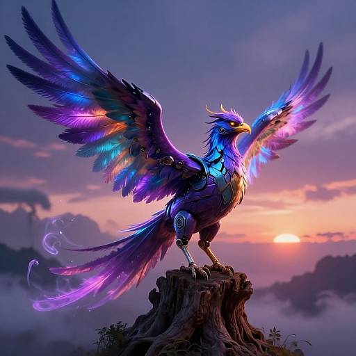 Surreal Cybernetic Phoenix at Twilight