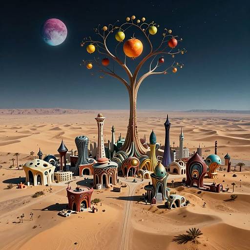 Surreal Metropolis Beneath Dual Skies