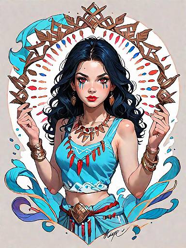 Portrait of Woman in Blue Tribal Attire