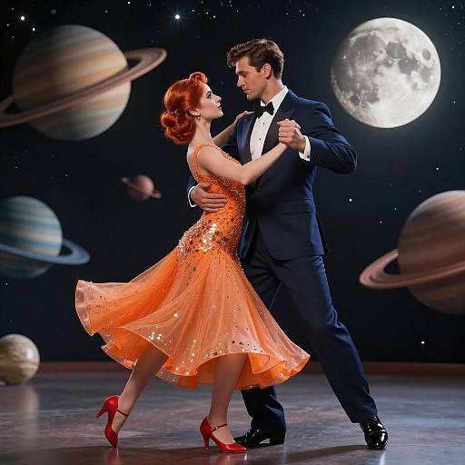 Romantic Space Dance of Glamorous Couple
