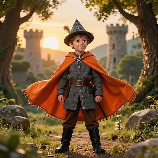 Confident Boy in Medieval Forest