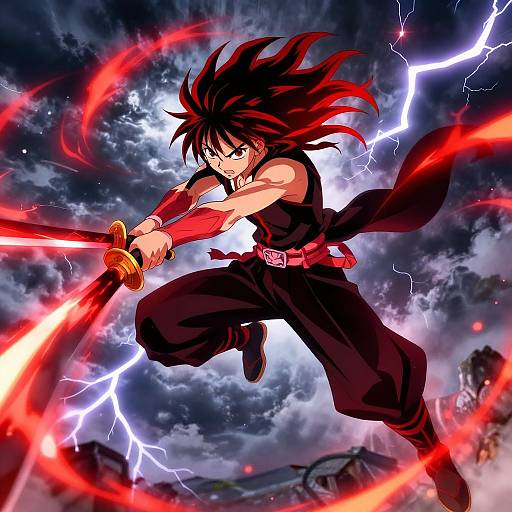 Fiery Dual-Sword Anime Leap