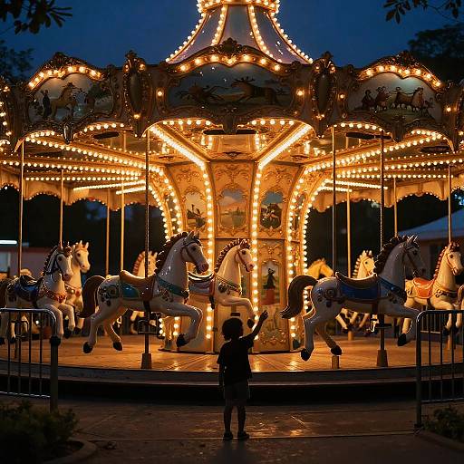 Neon Carousel Horse at Night