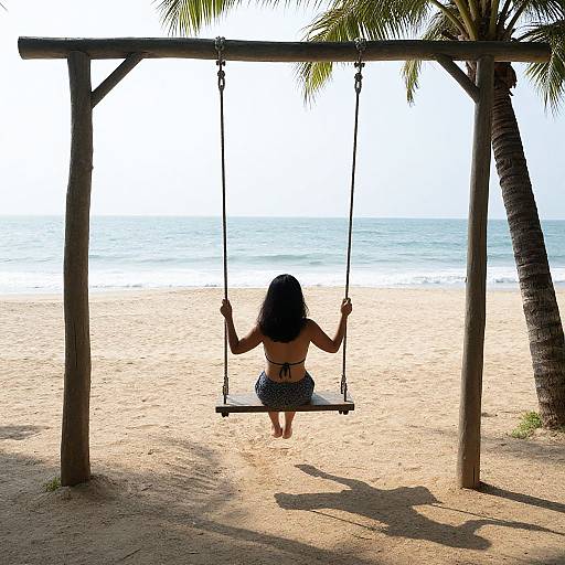 Lonely Woman Swinging on Beach