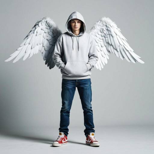 Young Man with Angel Wings in Hoodie