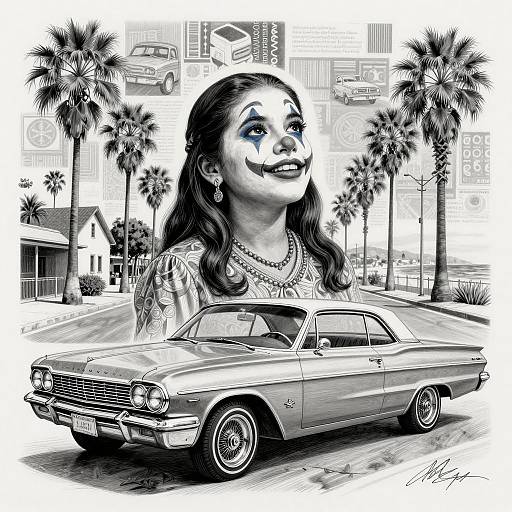 Hopeful Clown Girl with Lowrider Art
