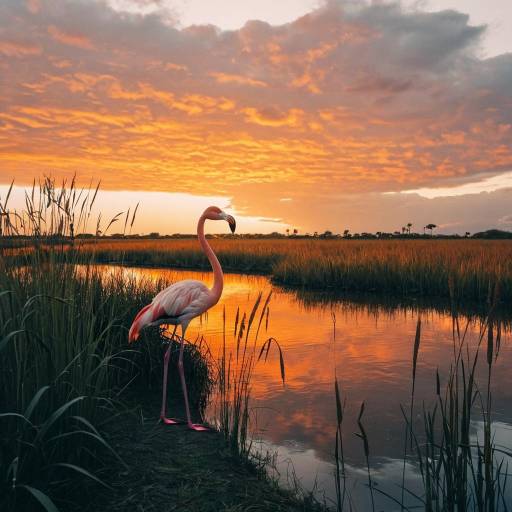 Flamingo at Sunset Wetland