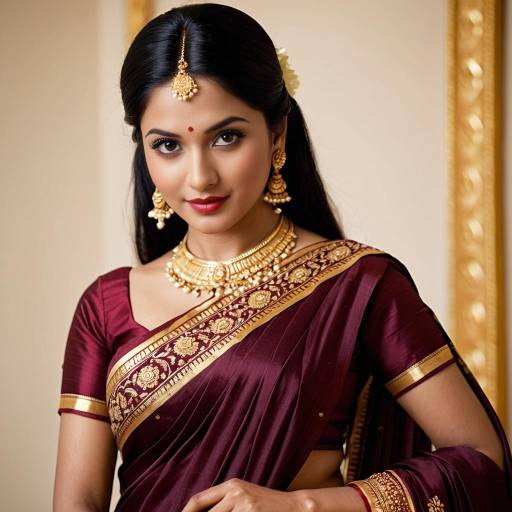 Elegant Sexy Cosplay in Maroon Saree