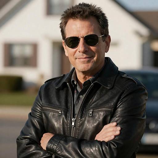 Smiling Middle-Aged Man in Leather Jacket