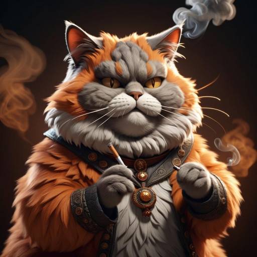 Chubby Cat with Cigarette in Warm Lighting