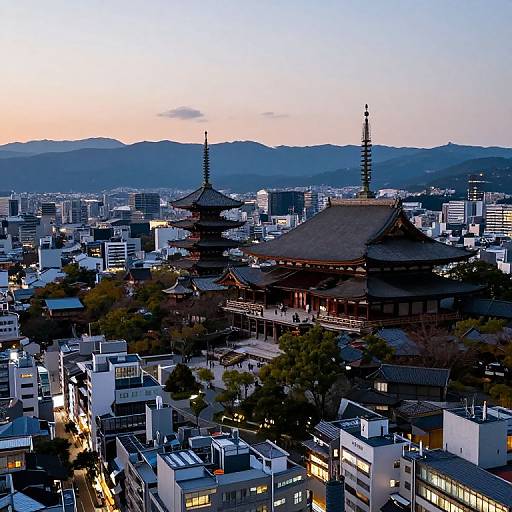 Twilight Cityscape Blending Tradition and Tech