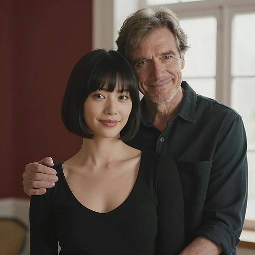 Older Man Hugging Younger Woman Indoors