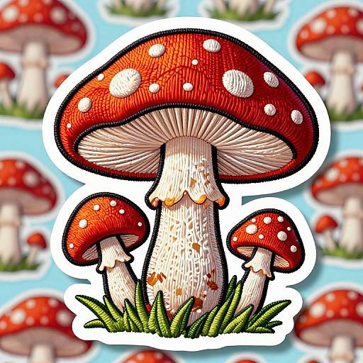 Bright Detailed Embroidered Mushroom Sticker