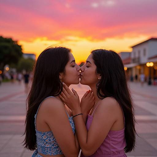 Romantic Latina Kiss at Sunset