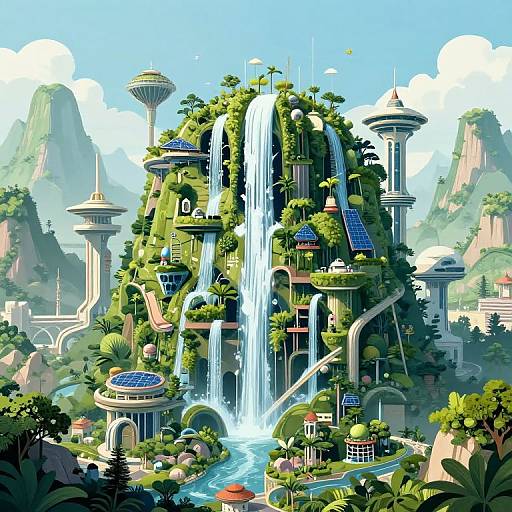 Futuristic Eco-City in Mountains