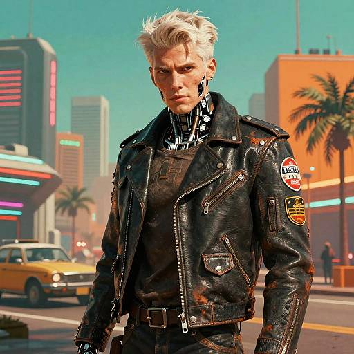 Retro-Futuristic Android in Cyberpunk City