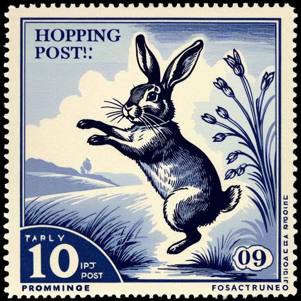 Excited Rabbit on Postage Stamp Design