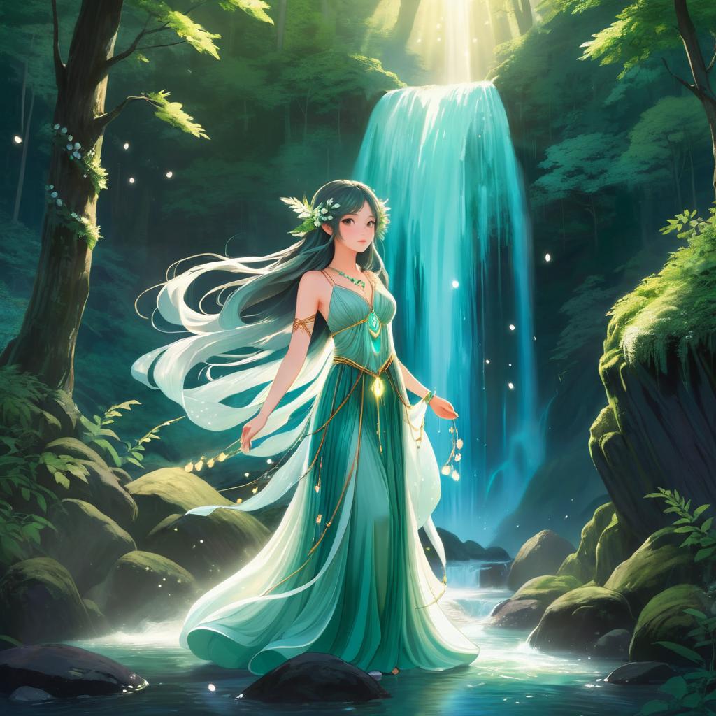 Enchanting Forest Spirit by Waterfall