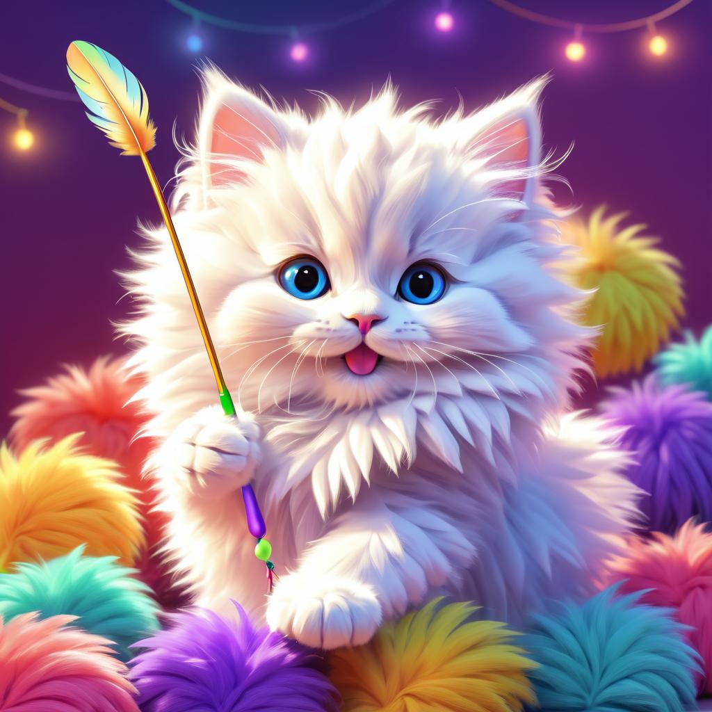 Charming Kitten with Feather Toy Illustration