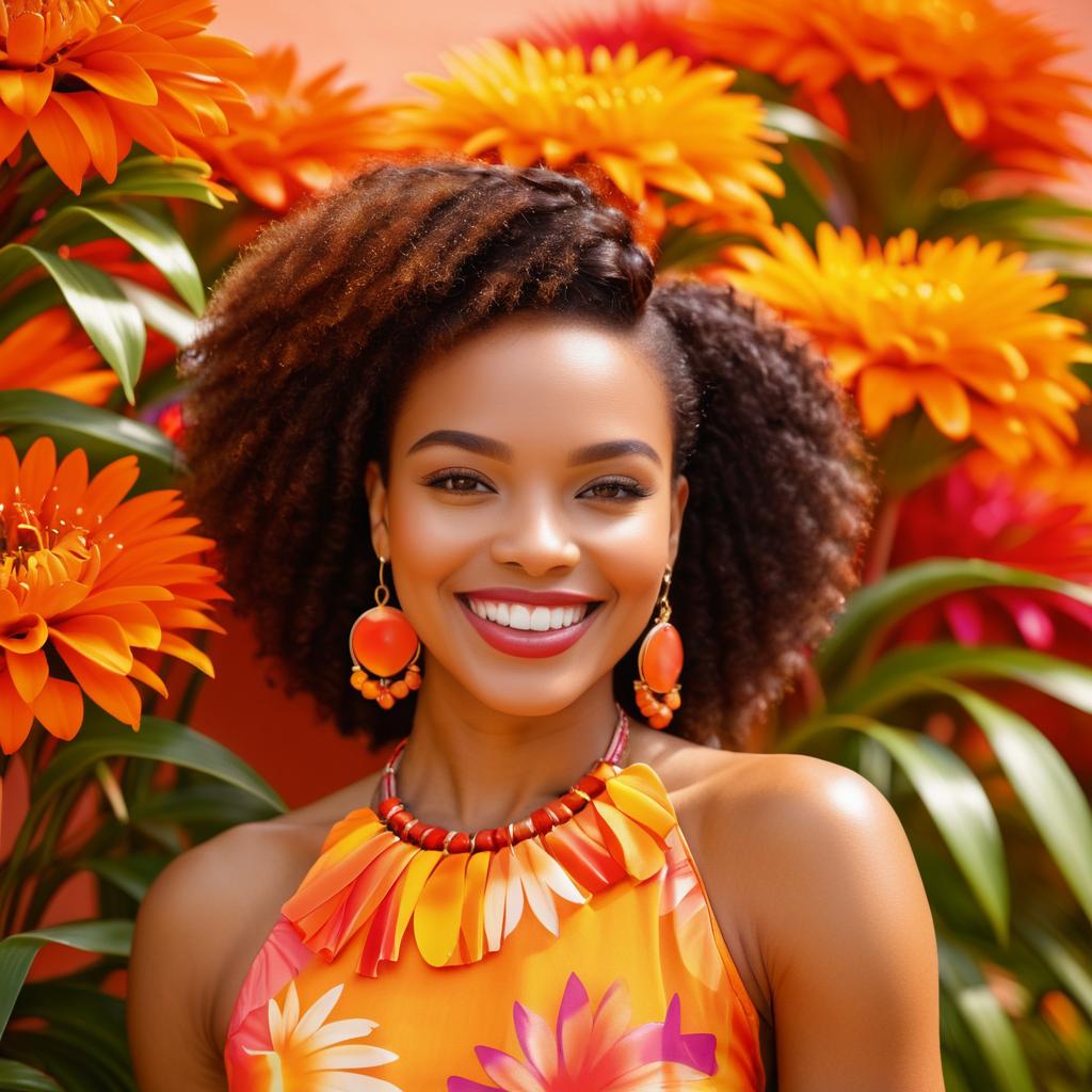 Vibrant Model Amidst Colorful Flowers