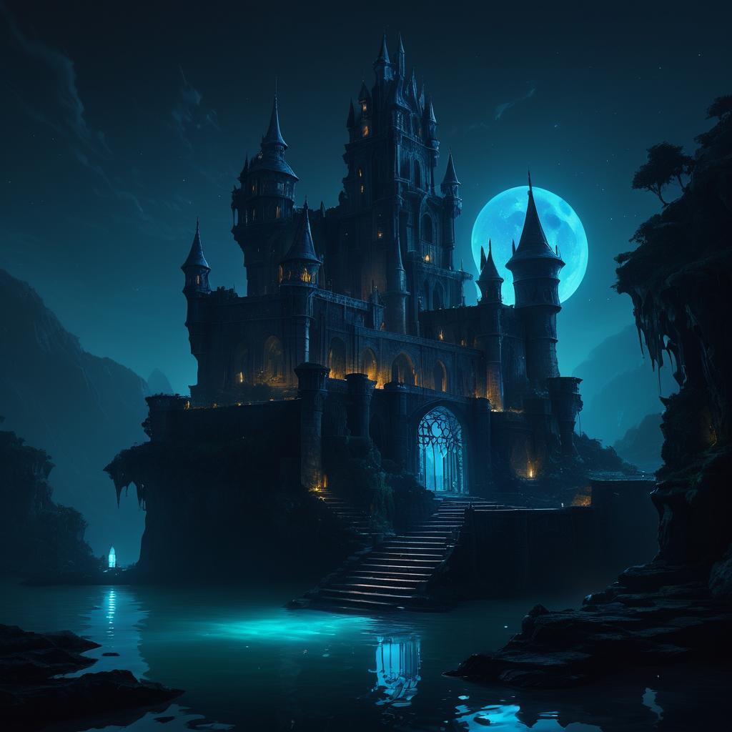 Haunting Underwater Castle in Dark Fantasy