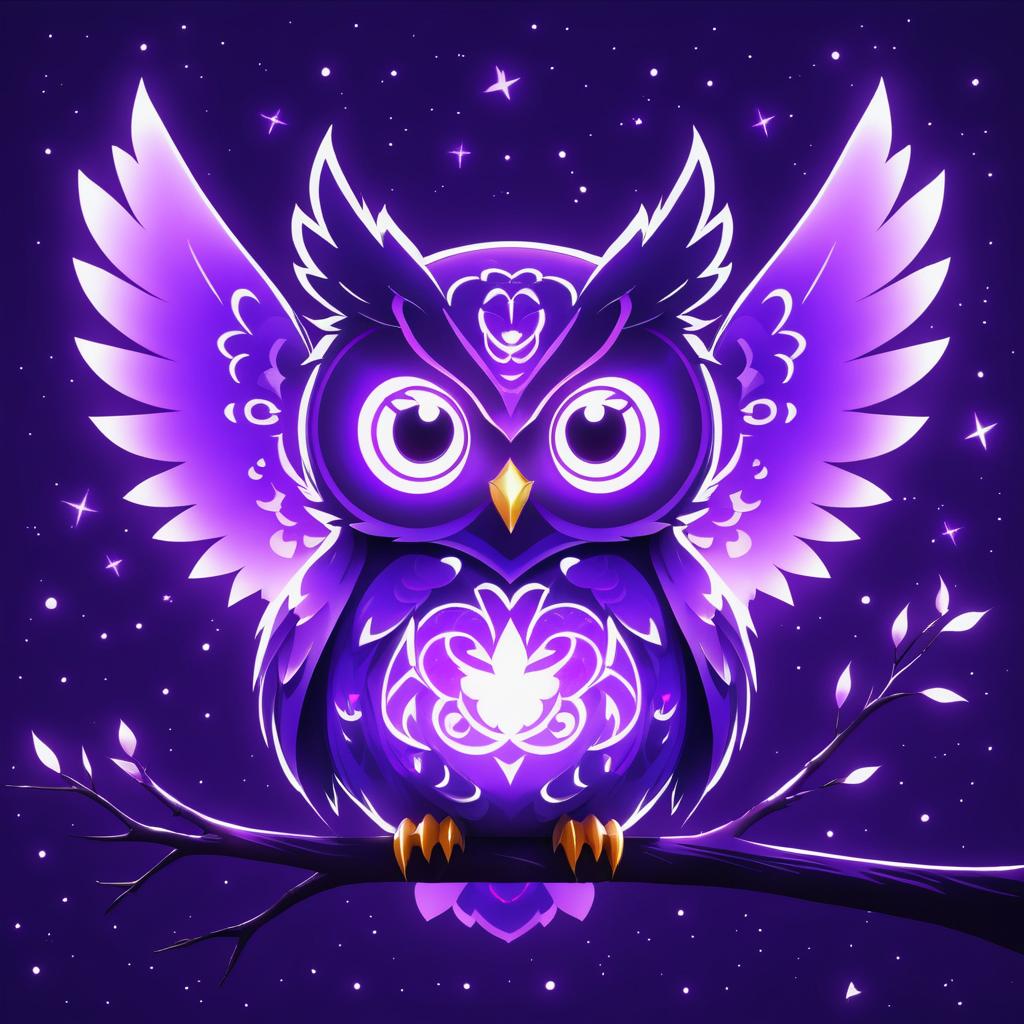 Radiant Purple Owl in Anime Style