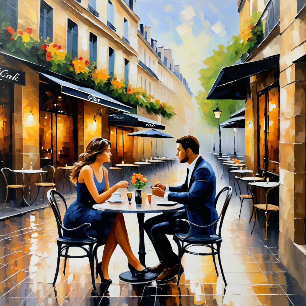 Romantic Paris Café Impasto Painting