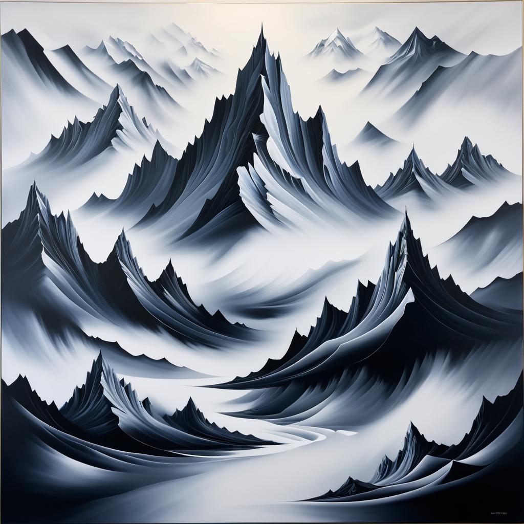 Surreal Monochrome Mountain Range Art