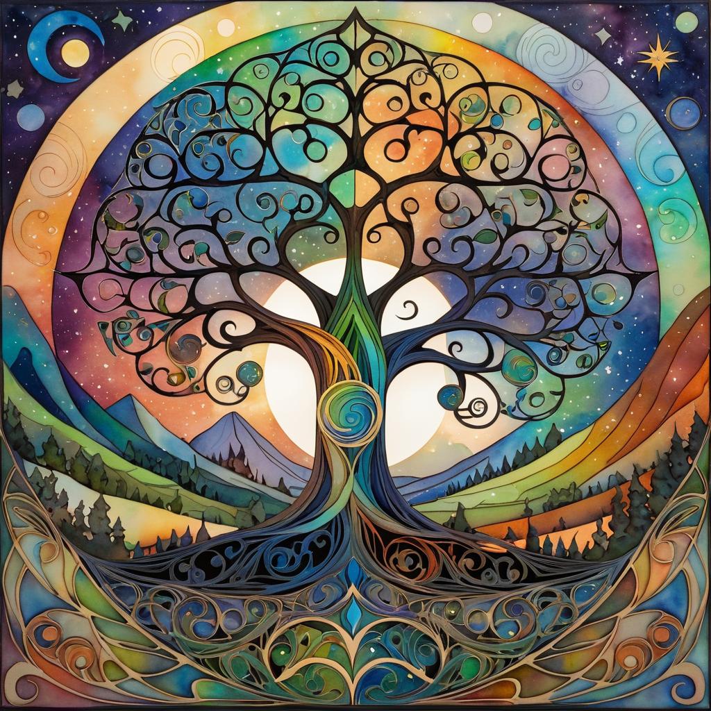 Stylized Tree of Life with Abstract Elements